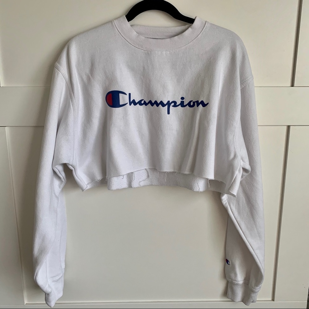Champion White Cropped Pull Over